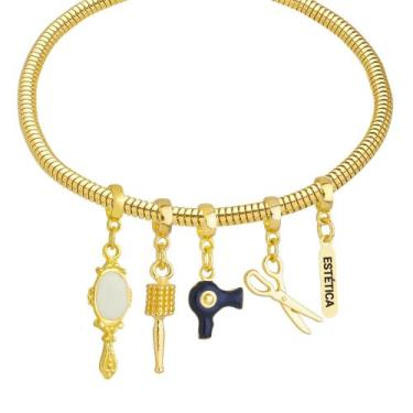Imagem de Pulseira Profissão Estética Banhado a Ouro 18k - Work Semijoias, 16 cm
