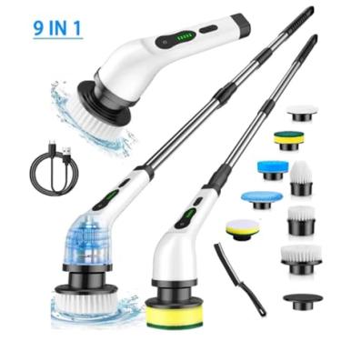Imagem de Esfregão Elétrico Giratório 9 em 1 Escova Rotativa MOP para Limpeza Sem Fio Multiuso Portátil Recarregável com Cabo Ajustável Limpa Banheiro Chão Cozinha Azulejo Piso