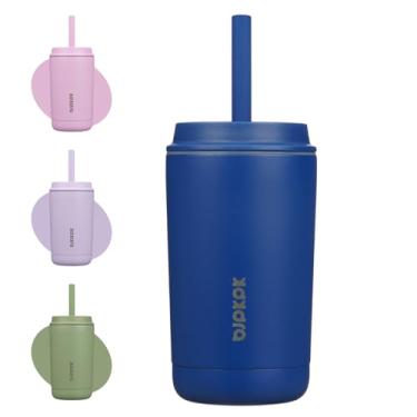 Imagem de BJPKPK Copo isolado com tampa e canudo, copo térmico de aço inoxidável de 350 ml, caneca de café de viagem à prova de derramamento, à prova de vazamento, pode ser lavada na lava-louças, mantém as