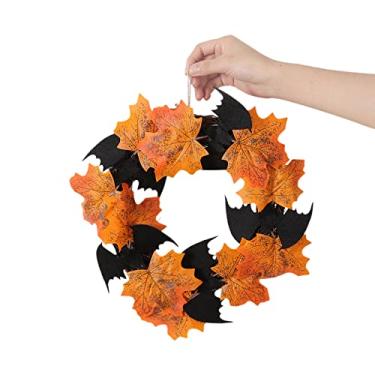 Imagem de Guirlanda de Porta da Frente Halloween Suspensão Folha Maple Artificial Morcego para Parede Festa Férias Decoração Casa Assombrada Interior