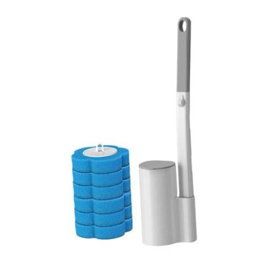 Imagem de DimyFew Kit com 7 Refis para Escova de Vaso Sanitário, Suporte para Escova, Acessórios para Banheiro, Limpador de Vaso Sanitário, Escova de Cabo Longo para Li, Azul, Tamanho real