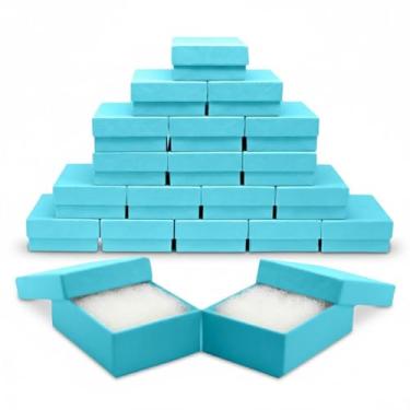 Imagem de Novel Box Pacote com 20 caixas de presente de joias azul claro 7,6 x 5,7 x 2,5 cm com enchimento de algodão | Caixa de joias de papelão | Caixas de presente com tampas feitas nos EUA | Caixas para