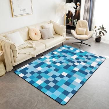 Imagem de Tapetes de área de grade de mineiro azul, bloco estilo pixel, antiderrapante, videogame, tapete de entrada, moderno, chique, casa, sala de estar, quarto, decoração, 12,5 x 1,80 m