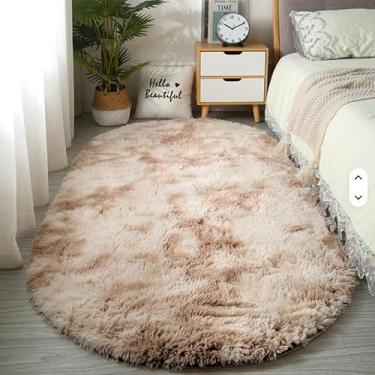 Imagem de Tapete Passadeira Oval Felpuda 2,00x0,75m para Quarto Sala Beira de Cama Macia(BEGE MESCLADO)