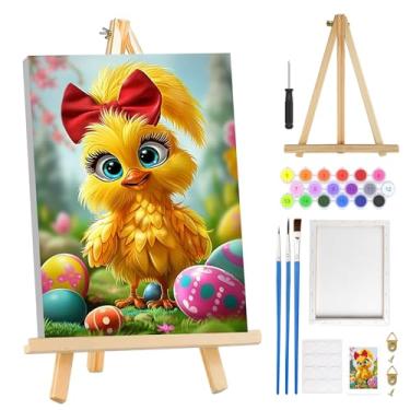 Imagem de MOGTAA Kit de pintura de galinha por números para adultos iniciantes com moldura, kits de pintura por números de ovos de páscoa em tela com cavalete, kits de pintura a óleo DIY fáceis para decoração