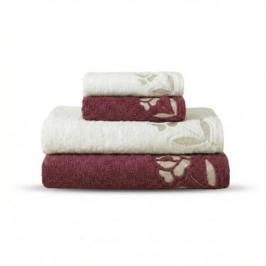 Imagem de Jogo de Toalhas 4 peças Luxo 100% Algodão Banhão 500g/m² Grossa Macias, Felpudas e Alta Absorção Sarah Enxovais - 2 Banhão + 2 Rosto (Branco - Rubi)