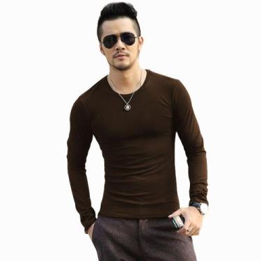 Imagem de Camiseta Masculina Slim Fit Justa Manga Longa - Darkwood, GG, Marrom, 