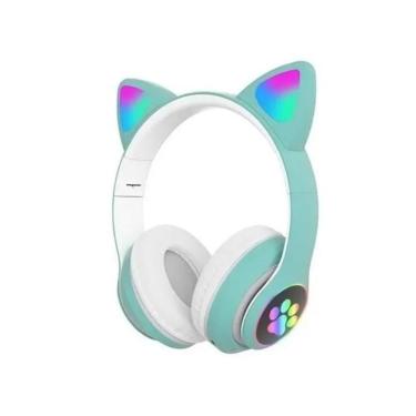 Imagem de Headphone Verde Orelha Gatinho Com Led Bluetooth Fone Gamer