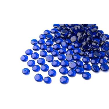 Imagem de Foncomy Mármores azuis de vidro plano, pedras transparentes de 500 g, pedras de vidro decorativas para vasos, dispersão de mesa, artesanato, floral, pedras Mancala, peças centrais, pedras de aquário