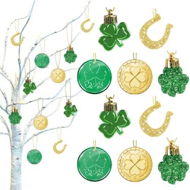 Imagem de letesult 50 peças decorações de dia de São Patrício ornamentos de trevo, 5 estilos trevo trevo moedas de ouro decorações de árvore ferradura, dia de São Patrício, ornamentos irlandeses pendurados para