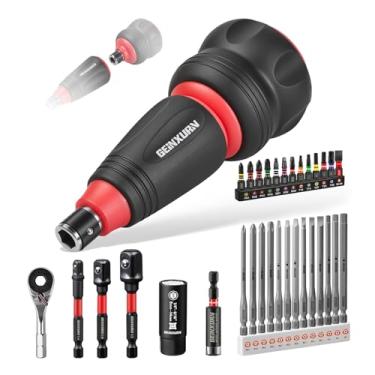 Imagem de Geinxurn O conjunto de 33 chaves de fenda inclui alça de chave de fenda 2 em 1, chave de fenda de impacto, mini chave catraca, soquete universal, suporte de broca e reparo de chave de soquete e
