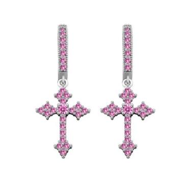 Imagem de Brincos de argola de cruz punk modernos banhados a ouro 14 K para mulheres, pequenos brincos pretos de zircônia cúbica, pingentes de diamante, hipoalergênicos, cruzes, brincos para homens, Small