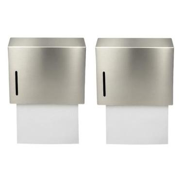 Imagem de Kit Suporte De Papel Toalha Dispenser Para Banheiro Em Aço Inox Escova