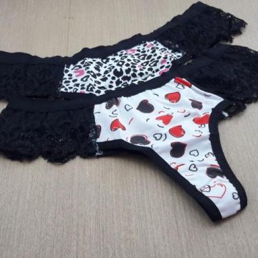 Imagem de Tanga Fio Dental Júlia Cor:Preto/EstampadoTamanho:M - Saulo Lingerie, 