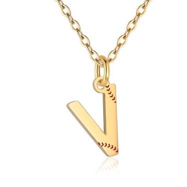 Imagem de RUOOUY Colar feminino com inicial de softball, banhado a ouro 18K, pingente de letra A-Z, joias de softball, acessórios esportivos, presente de Natal para namorada, filha, Aço inoxidável, Sem Pedra