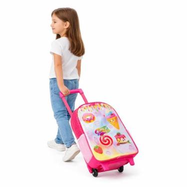 Imagem de Mochila Escolar Infantil De Rodinhas Sweeties Rosa Com Donuts Meninas 