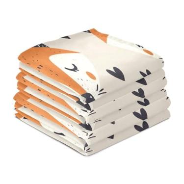 Imagem de Wassud Toalhas de cozinha de desenho animado raposa panos de prato de cozinha pacote com 6 panos de prato macios com laço para pendurar toalha de mão super absorvente de secagem rápida toalhas de chá