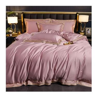Imagem de x3anggyt5 Conjunto de capa de edredom de algodão cinza escuro de 4 peças, algodão egípcio, luxuoso, macio e respirável com fecho de zíper (rosa, cama de 1,8 m - 200 x 230 cm)