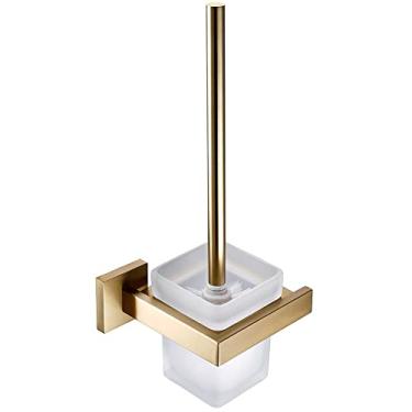 Imagem de NevStp Conjunto de acessórios de banheiro dourado escovado, suporte de escova de vaso sanitário, suporte de papel higiênico, barra de toalha, suporte de trilho para cabide, saboneteira, suporte para