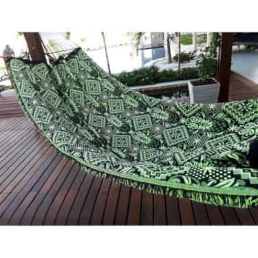 Imagem de Rede de Descanso Casal Reforçada 200kg – Tecido Macio em Algodão e Nylon para Varanda, Quintal e Área Externa (Verde Fluorescente Geométrico)