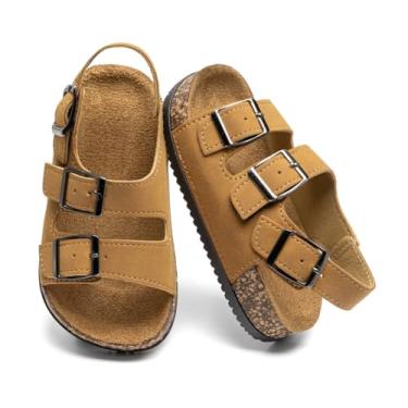 Imagem de Sandália infantil com fivela dupla, palmilha de cortiça, ajustável, alça no tornozelo, confortável e casual, Marrom, 21