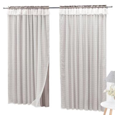 Imagem de Cortina Semiblackout E Voal 3,00 X 2,60 Trilho Suisso Palha