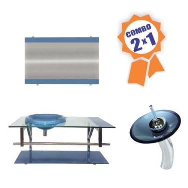 Imagem de Combo 2 em 1 - Gabinete 90cm Áustria + Torneira Ibiza - EKASA, Azul