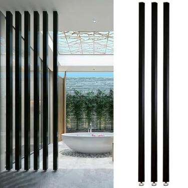 Imagem de Divisória de sala preta de altura ajustável - 3 peças, divisória independente de moldura de madeira, separador de coluna moderno para casa e escritório, 120 cm de altura, organizador de espaço