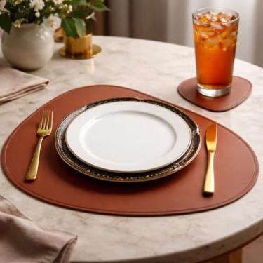 Imagem de Jogo Americano Oval Impermeável Elegante Prático, Azul Marinho, Material Sintético, Proteção para Mesa (2, CARAMELO)