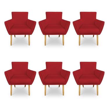 Imagem de Kit 6 Poltronas Decorativa Leticia Suede Vermelho Pés Palito Castanho - Pallazio