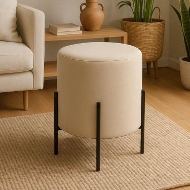 Imagem de Kit 2 Puffs Orgânicos Veludo Thor Com Pés De Ferro Preto - 7 Decor Bege