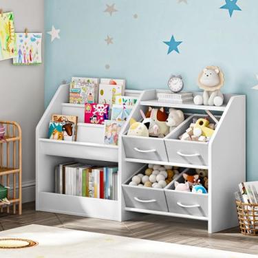 Imagem de CHOEZON Estante infantil com tiras de tecido Oxford de 3 camadas e 4 gavetas de tecido, organizador de armazenamento de brinquedos, estante infantil, para quarto infantil, berçário, quarto, sala de