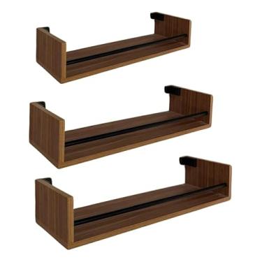 Imagem de Kit 3 Prateleiras Flutuantes em "U", Nichos de Parede Invisíveis, Madeira Freijó Marrom, 60cm, 50cm e 40cm, Móveis e Decoração, Moderno, MDF, Parafuso Invisível, Para sua Casa.