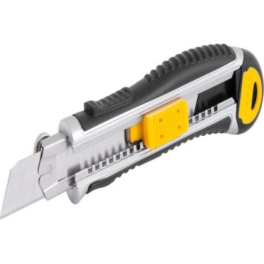 Imagem de Estilete Largo 18mm Corpo Metálico Com Guia Botão Trava E Pa