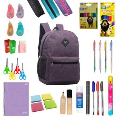 Imagem de Kit Material Escolar Conjunto Ensino Médio Fundamental Aula Cor:Roxo -