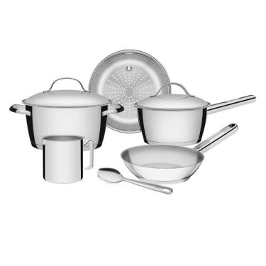 Imagem de Jogo Panelas Allegra Aço Inox 6 Peças com Fervedor e Colher Tramontina