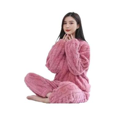 Imagem de Conjunto De Pijama De Veludo Coral Com Forro De Fleece Quente, Manga L