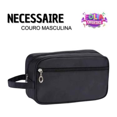 Imagem de Necessaire de Couro Masculina Com Alça Lateral Para Viagem e Festas - 