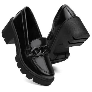 Imagem de Sapato Mocassim Ethos Casual Oxford Clássico Salto Bloco Com Corrente Feminino-Feminino