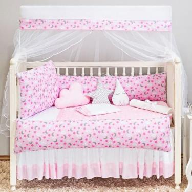 Imagem de Kit Berço Americano Completo Estampado Nuvem New Rosa 13 peças - Chuva