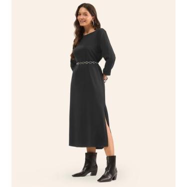 Imagem de Vestido Feminino Manga Longa Com Fenda Rovitex Preto, GG, Preto