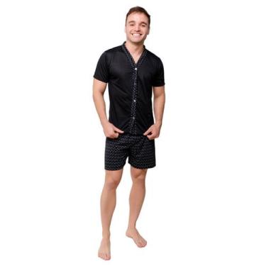 Imagem de Pijama Masculino Botão Americano Blusa Manga Curta E Shorts Cor:AzulTA