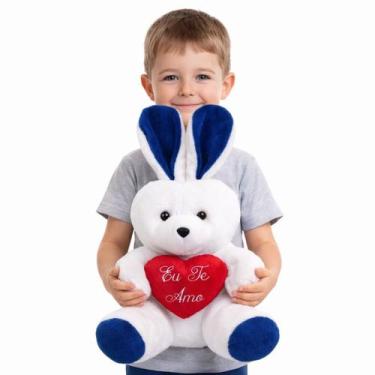 Imagem de Coelho Grande de Pelúcia 48cm com Coração "Eu Te Amo" Presente Infanti