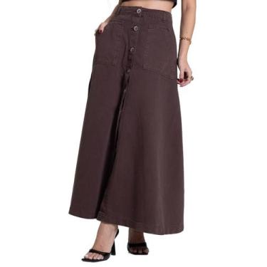 Imagem de Saia Sarja Sawary Midi - 282998 - marrom 38, Marrom, 38