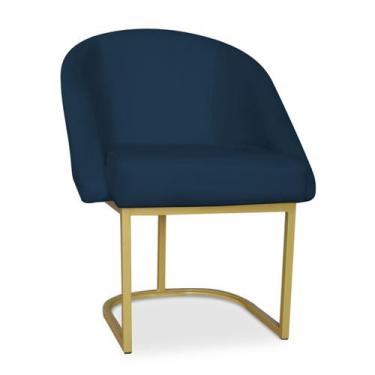 Imagem de Cadeira Lua Metal Dourado Decorativa Estofada em Veludo Marinho para S