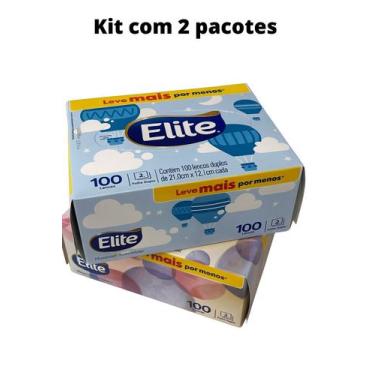 Imagem de 2 Lenço De Papel Elite 200 Folhas Dupla Alta Absorção Macio kit com 2