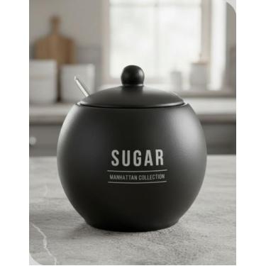 Imagem de Açucareiro Manhattan em Porcelana com Colher e Tampa 350 ml Preto  Hau