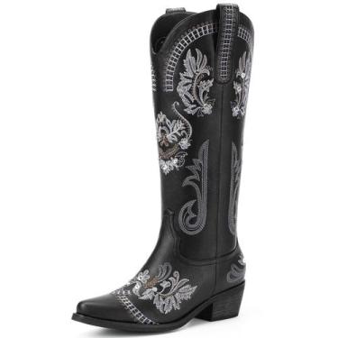 Imagem de Botas de cowboy Lumeheel de material sintético preto para mulheres, ta