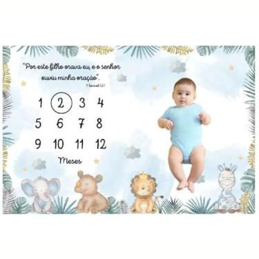 Imagem de Edredom Dupla Face Tapete Foto Bebê Mêsversário Safari Baby - Minha Es