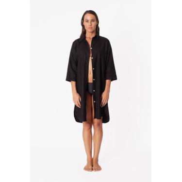 Imagem de Camisa de linho longa preta manga 3/4 - Silvia Schaefer, P